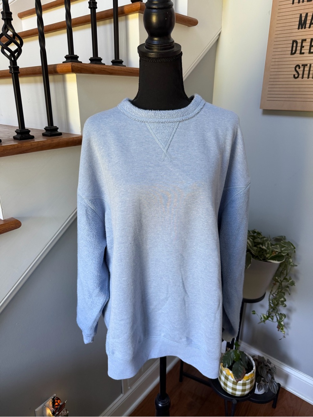Baby Blue Textured Crewneck Pullover Sweatshirt